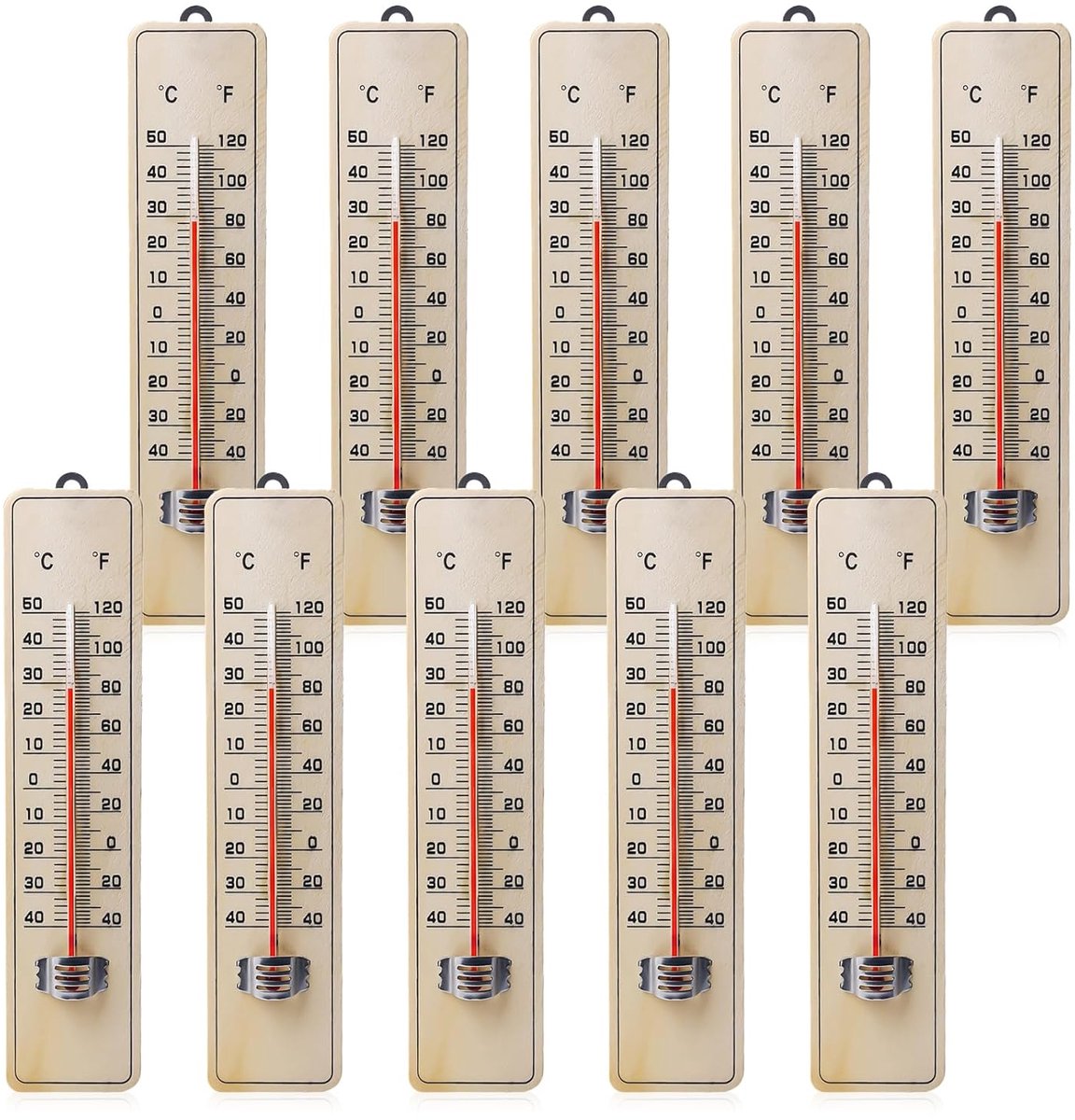 Tuinthermometer Set van 10 - Analoog Weerstation van Massief Beukenhout - Buiten & Binnen - Celsius & Fahrenheit - Hoge Nauwkeurigheid - Voor Plantenverzorging en Outdoor Gebruik