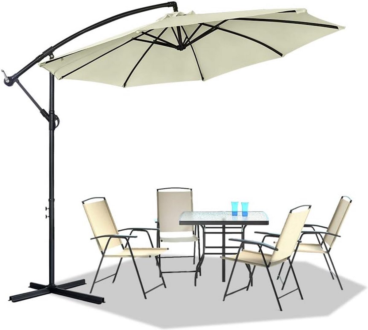 Aluminium Parasol - Zweefparasol Balkonparasol - Buiten Ontspannen - UV40 Bescherming 8 Baleinen - 350cm Diameter - Beige