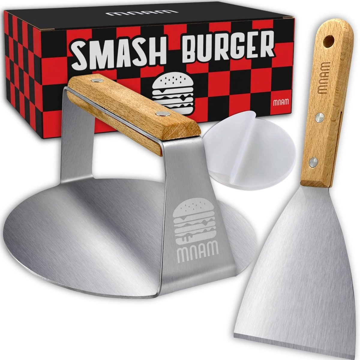 Smash Hamburgerpers Roestvrij Staal Set met Spatel en Anti-aanbakpapier