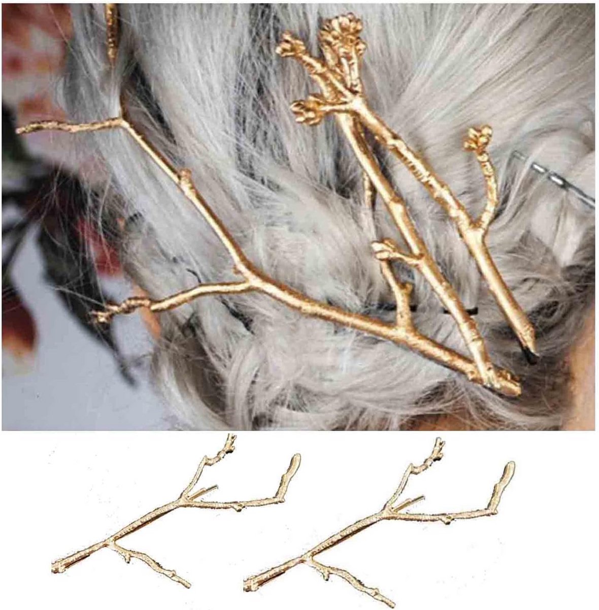 Gouden Blad Haarspeld Vintage Tak Haaraccessoire Metaal voor Dames en Meisjes