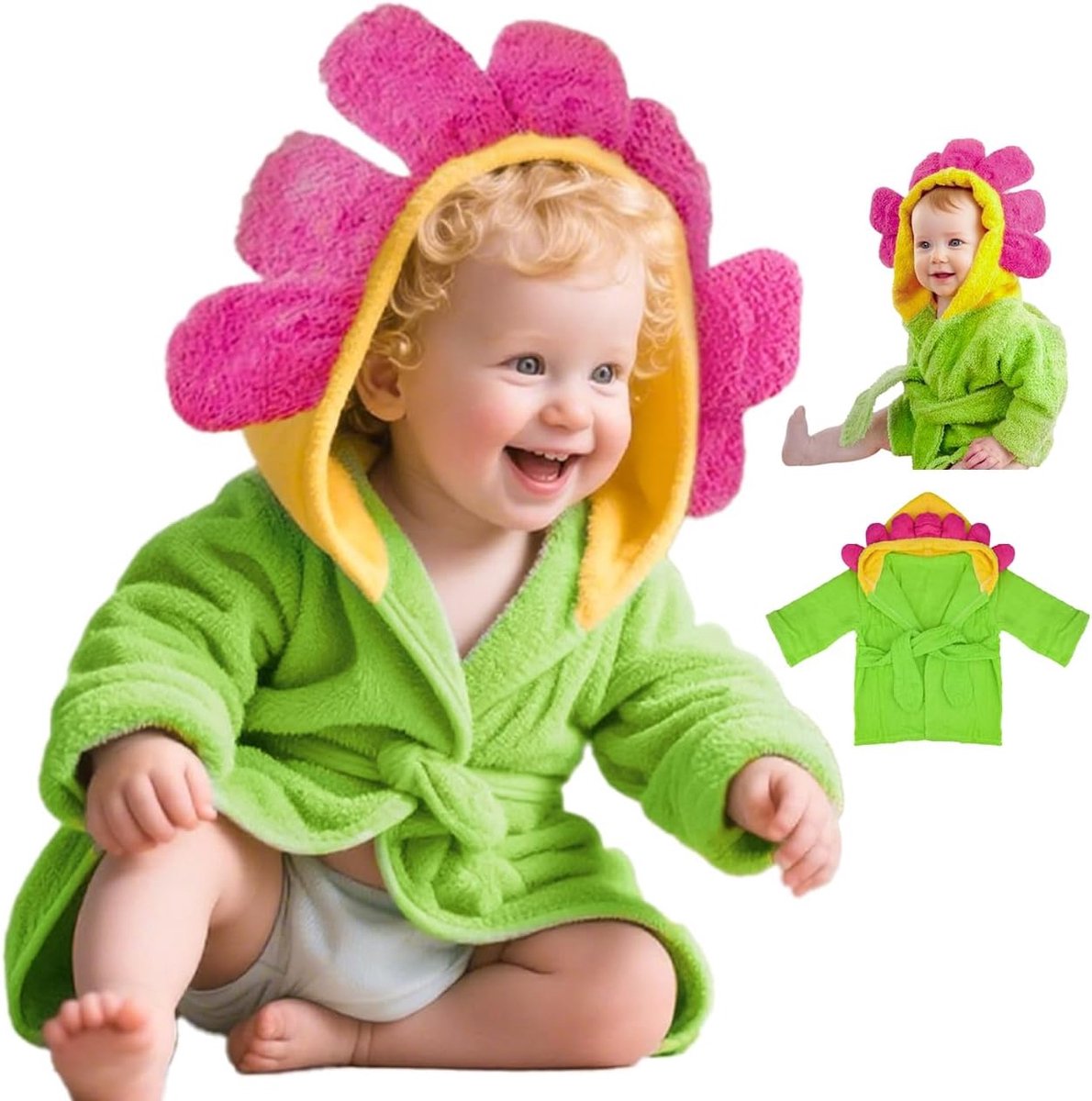 Babyhanddoek met capuchon - badjas - 100% katoen - bloemendesign - 0-24 maanden