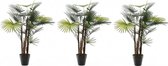 3x Groene fortunei handpalm/henneppalm kunstplant 90 cm in zwarte pot - Kunstplanten/nepplanten - Kantoorplanten