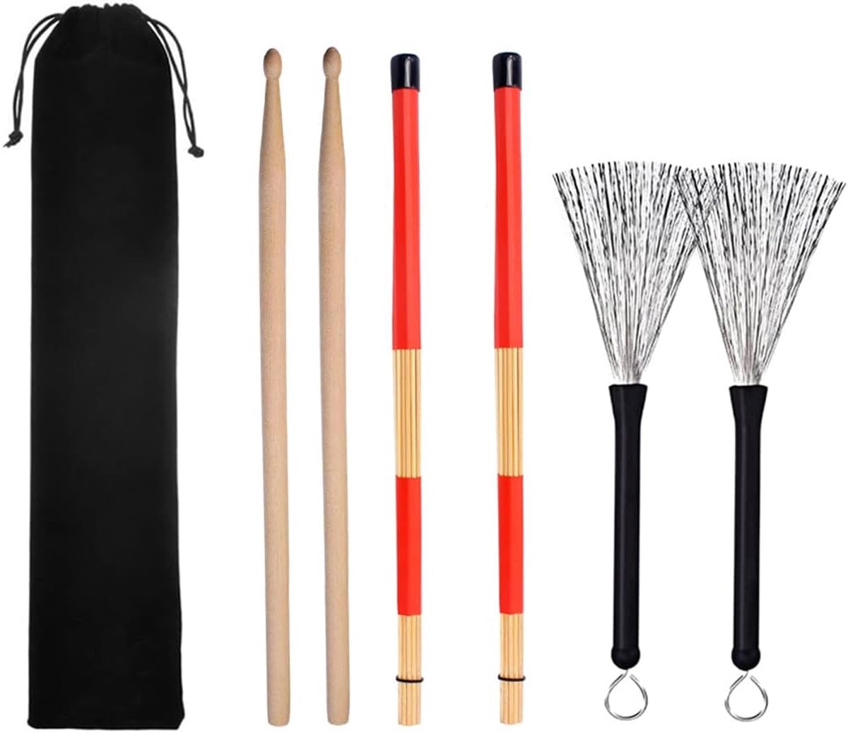 Complete Set Drumstokken en Borstels met Opbergtas voor Drummers