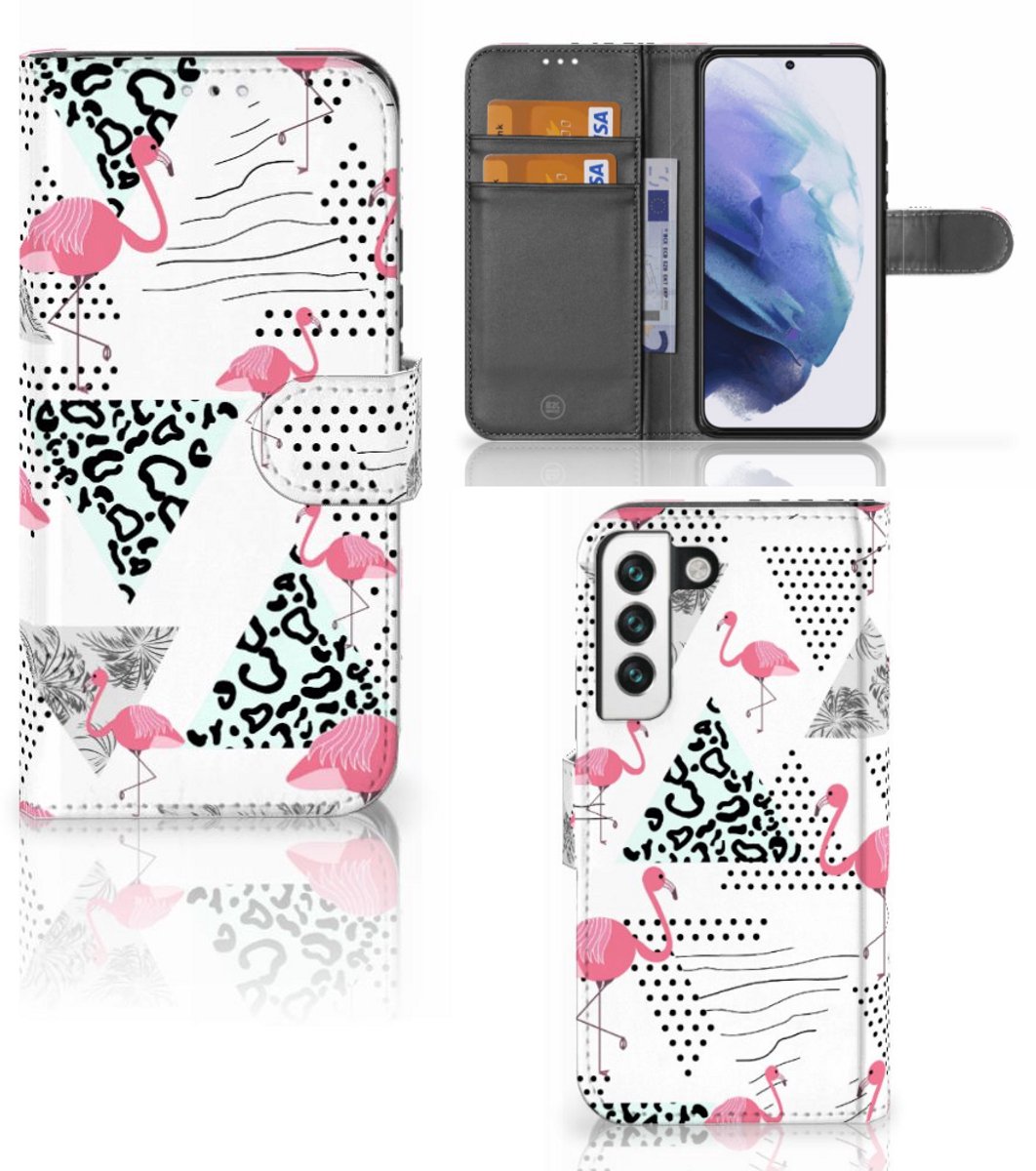 Samsung Galaxy S22 Telefoonhoesje met Pasjes Flamingo Triangle