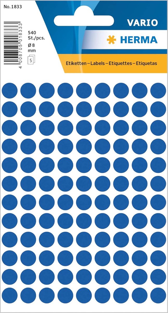 Multifunctionele Zelfklevende Etiketten - 540 Donkerblauwe Puntsstickers (Ø 8 mm, 5 Vellen)