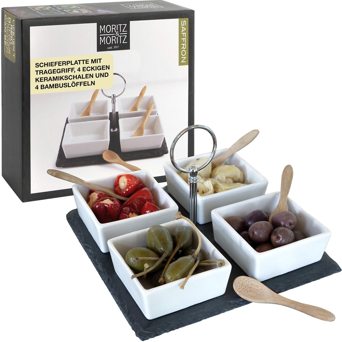Dipschalen Set - 4x Keramische Schalen met Servierplaat - Ideaal voor Snacks en Sauzen