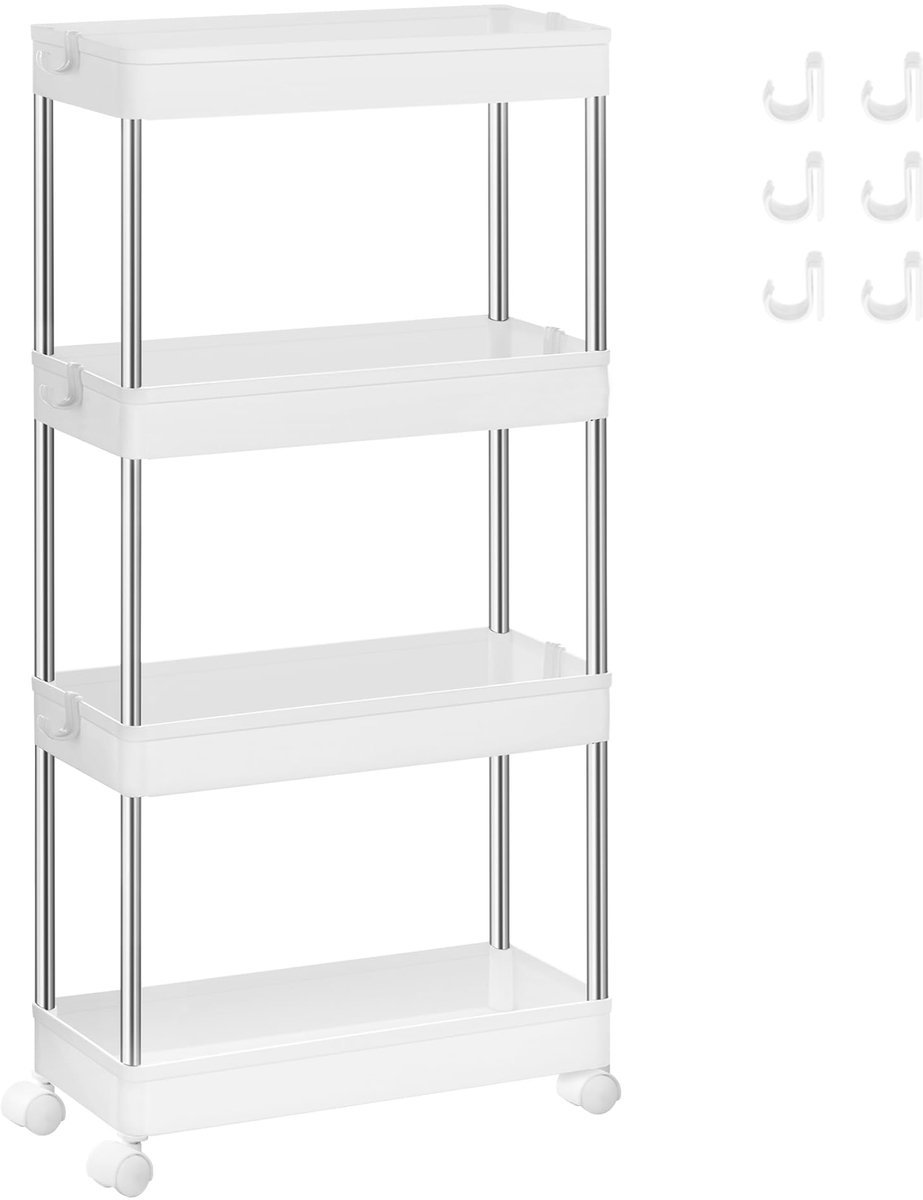 Rollwagen - 4 Niveaus - 360° Draaibare Wielen - 14,4 x 42 x 86 cm - Wit
