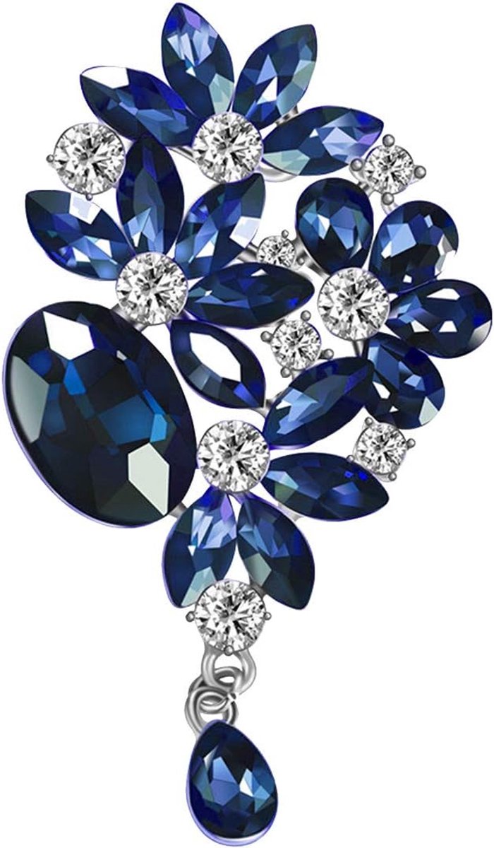 Bloem Blad Boeket Broche Pin van Geïmiteerd Kristal in Blauw en Paars