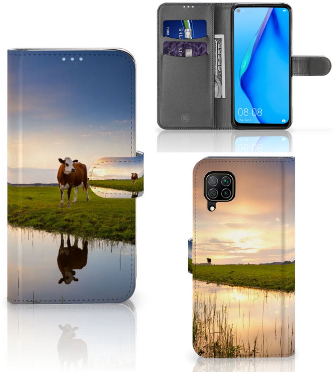 Huawei P40 Lite Telefoonhoesje met Pasjes Koe