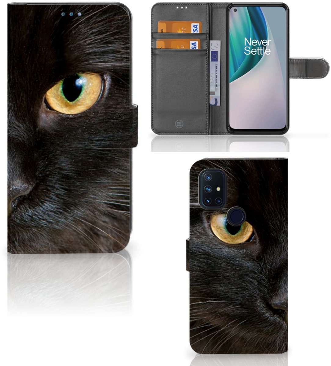 OnePlus Nord N10 Telefoonhoesje met Pasjes Zwarte Kat