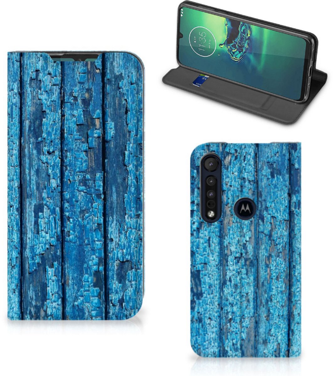 Book Case voor Motorola G8 Plus Book Wallet Case Wood Blue