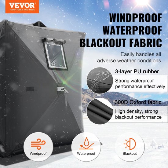 Kelseek vistent - Ijstent - Karpertent - Winter vissen - Visuitrusting - Waterdicht - 1-2 personen - 1.5 x 1.5 x 1.65 m - Zwart van Merkloos — afbeelding 2