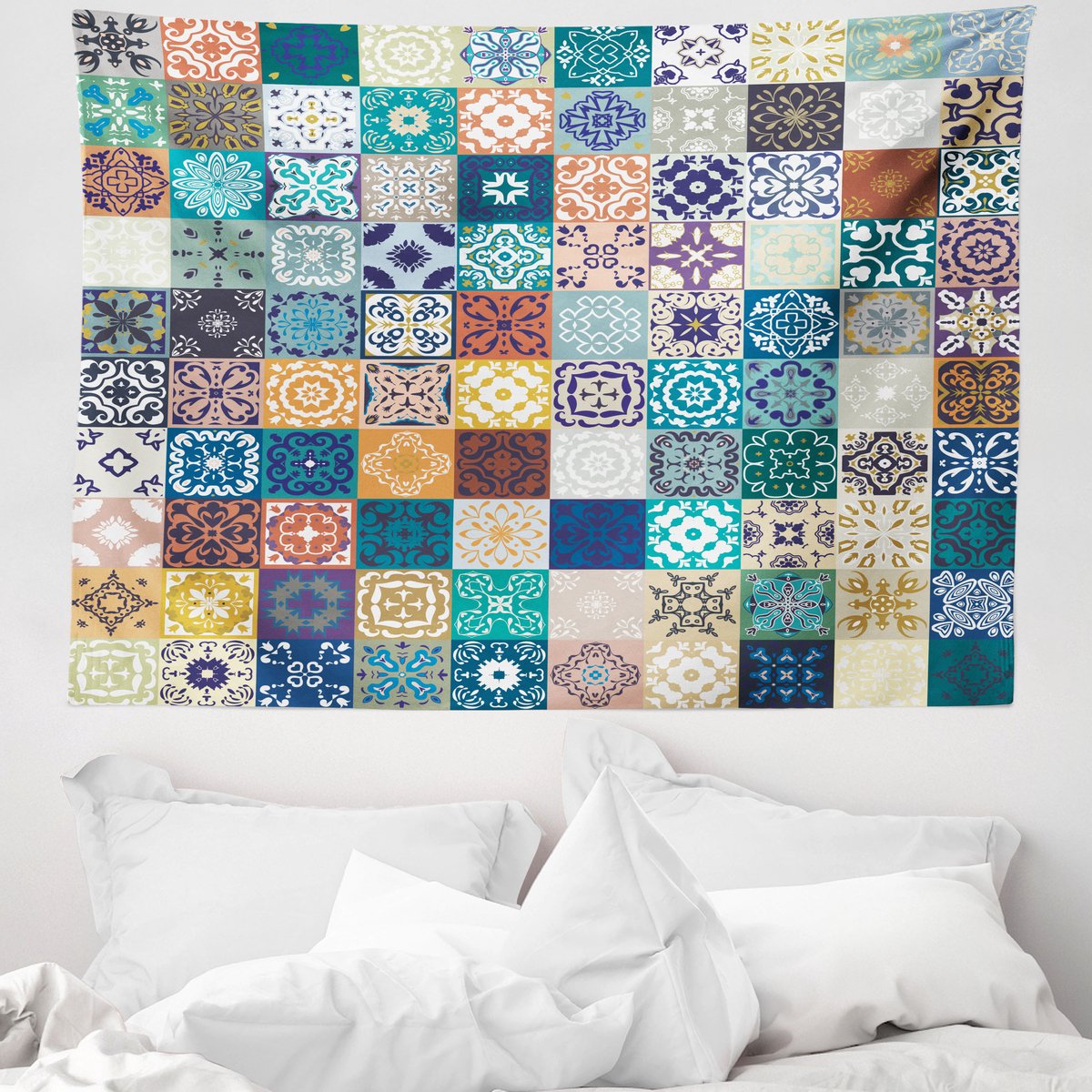 ABAKUHAUS Marokkaans wandtapijt, patchworkpatroon, 150 x 110 cm, veelkleurig