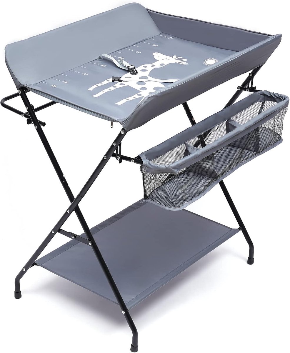 Draagbare Commode met Opbergvakken en Veiligheidsgordel - Grijs