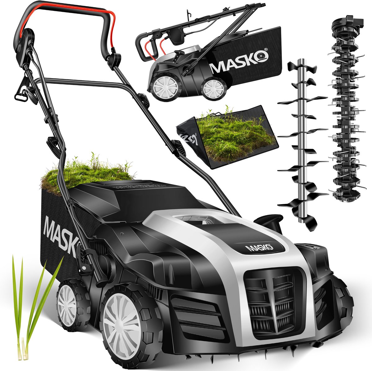 MASKO® Verticuteermachine 2in1 1800W Elektrische Verticuteerder 40cm Maaibreedte en 55L opvangbak, Gazonbeluchter