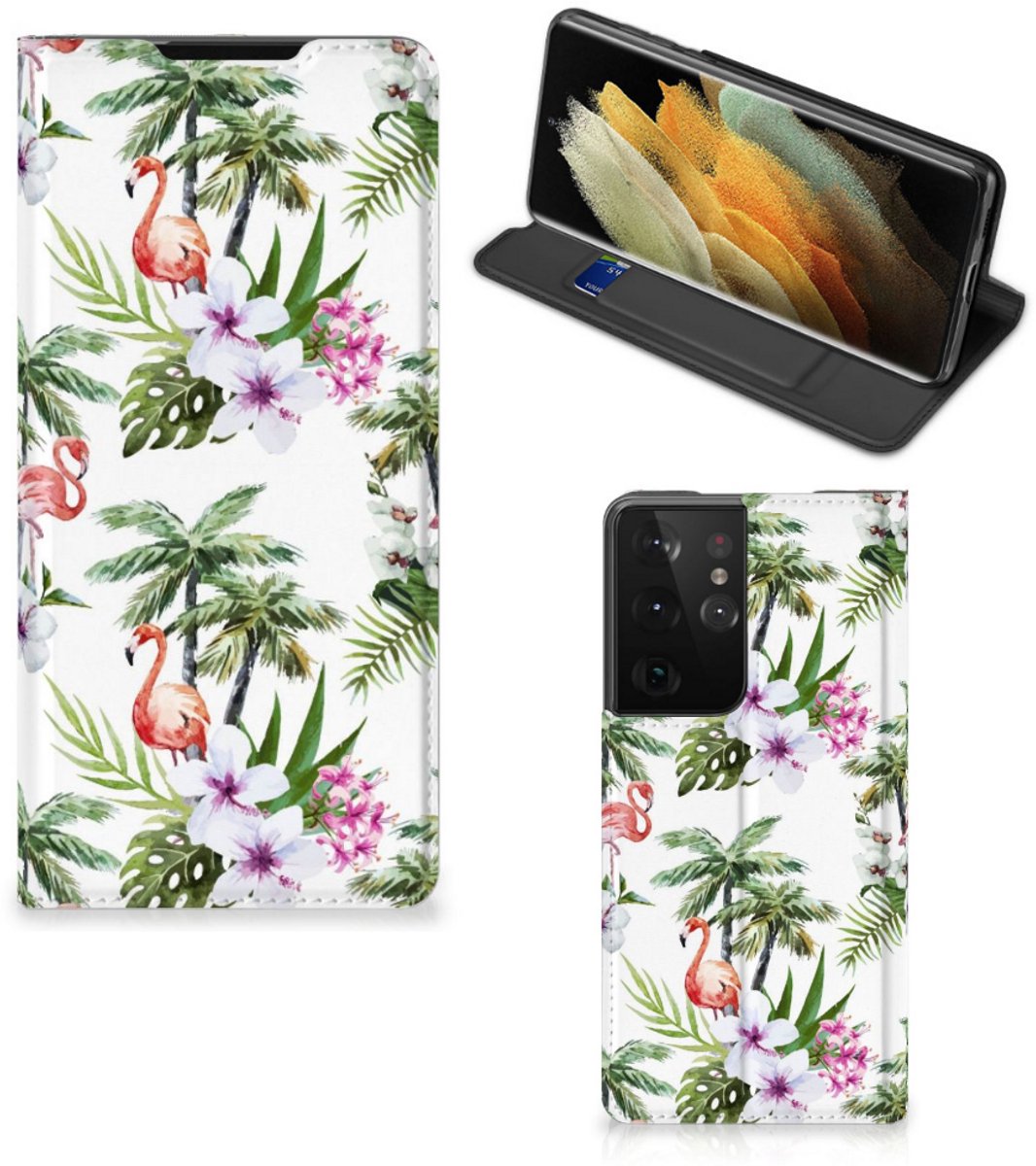 Samsung Galaxy S21 Ultra Hoesje maken Flamingo Palms