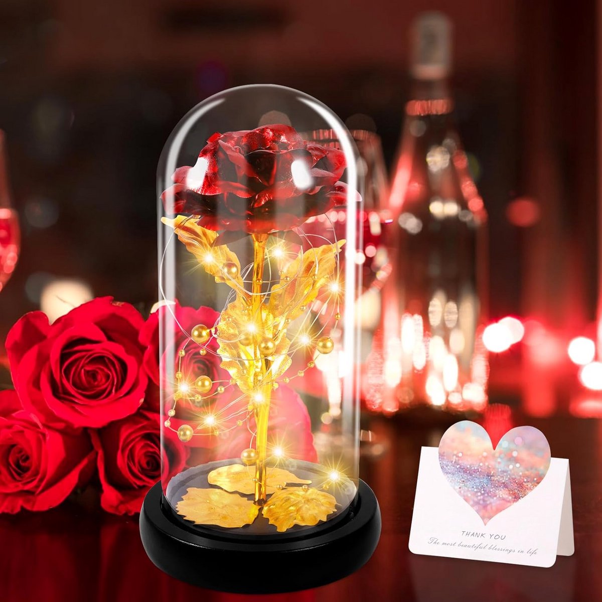 Eeuwige Roos Onder Glazen Koepel met LED-Licht - Perfect Cadeau voor Valentijnsdag, Moederdag en Verjaardagen