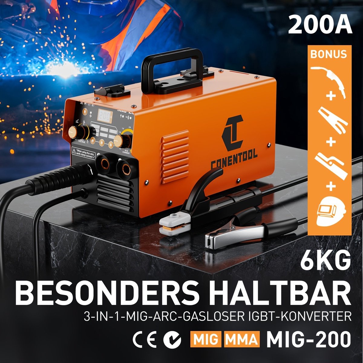 MIG Lasmachine – MMA Lasapparaat – TIG Lasser – Lasinverter – 3-in-1 Lasmachine MIG-200 – 200A Stroom – IGBT Inverter Technologie – foto 2