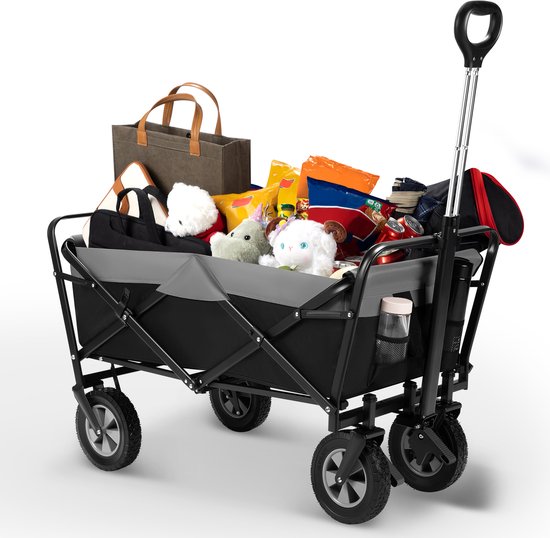 Opvouwbare Bolderkar Zwart Grijs - 100 Liter - 80 kg Draagvermogen - 600D Polyester - Verstelbare Handgreep - 4 Wielen met Rem - Strandwagen Campingwagen Tuinwagen van Merkloos — afbeelding 2