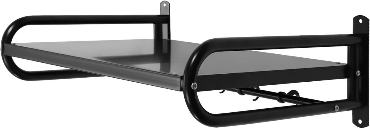 Stevige Magnetron Wandplank met 6 Haken voor Keuken en Badkamer - Zwart