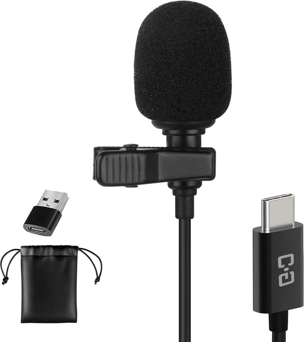 Omnidirectionele Lavalier Microfoon met USB-C en USB-A voor Smartphone, Tablet en PC