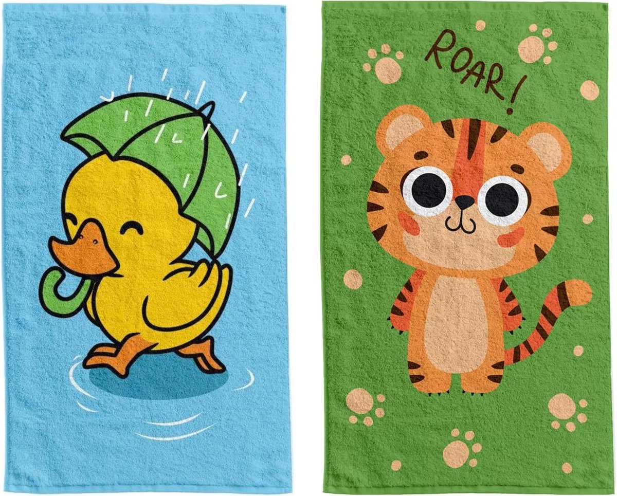 Kindertowel 30 x 50 cm met Tijger Motief - Handdoek voor Jongens en Meisjes - Ideaal voor 