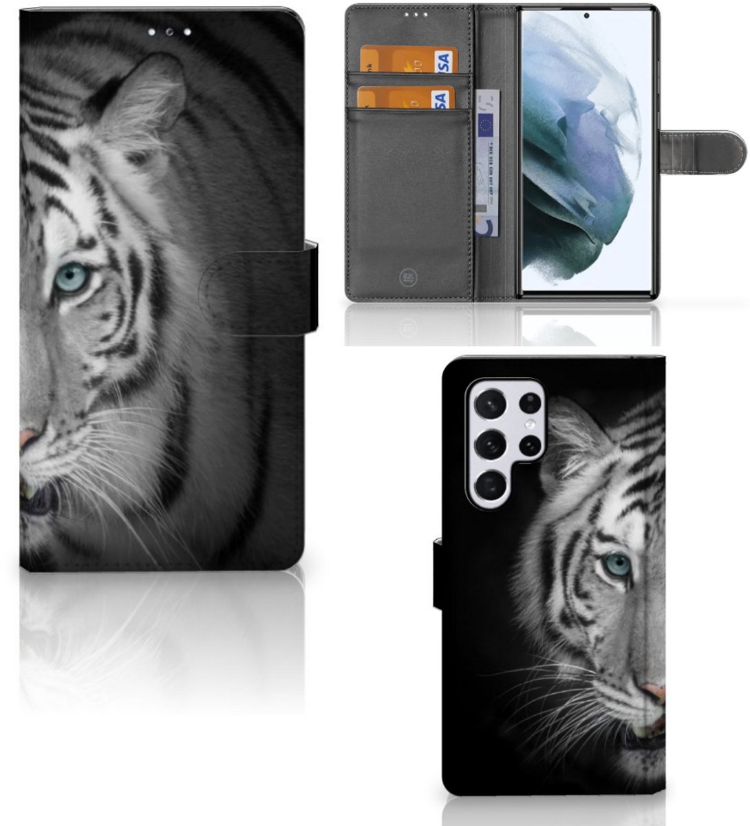 Samsung Galaxy S22 Ultra Telefoonhoesje met Pasjes Tijger