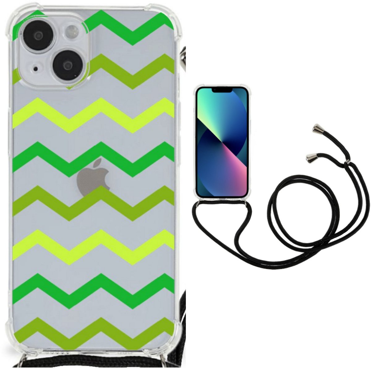 iPhone 14 Plus Doorzichtige Silicone Hoesje Zigzag Groen