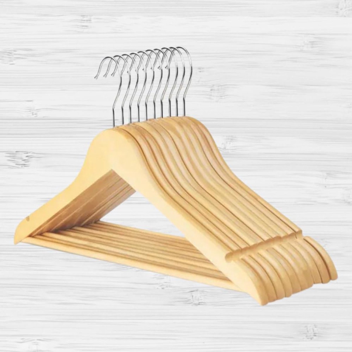 Natuurlijke houten stoffen hangers met antislip broekstang - 10 stuks