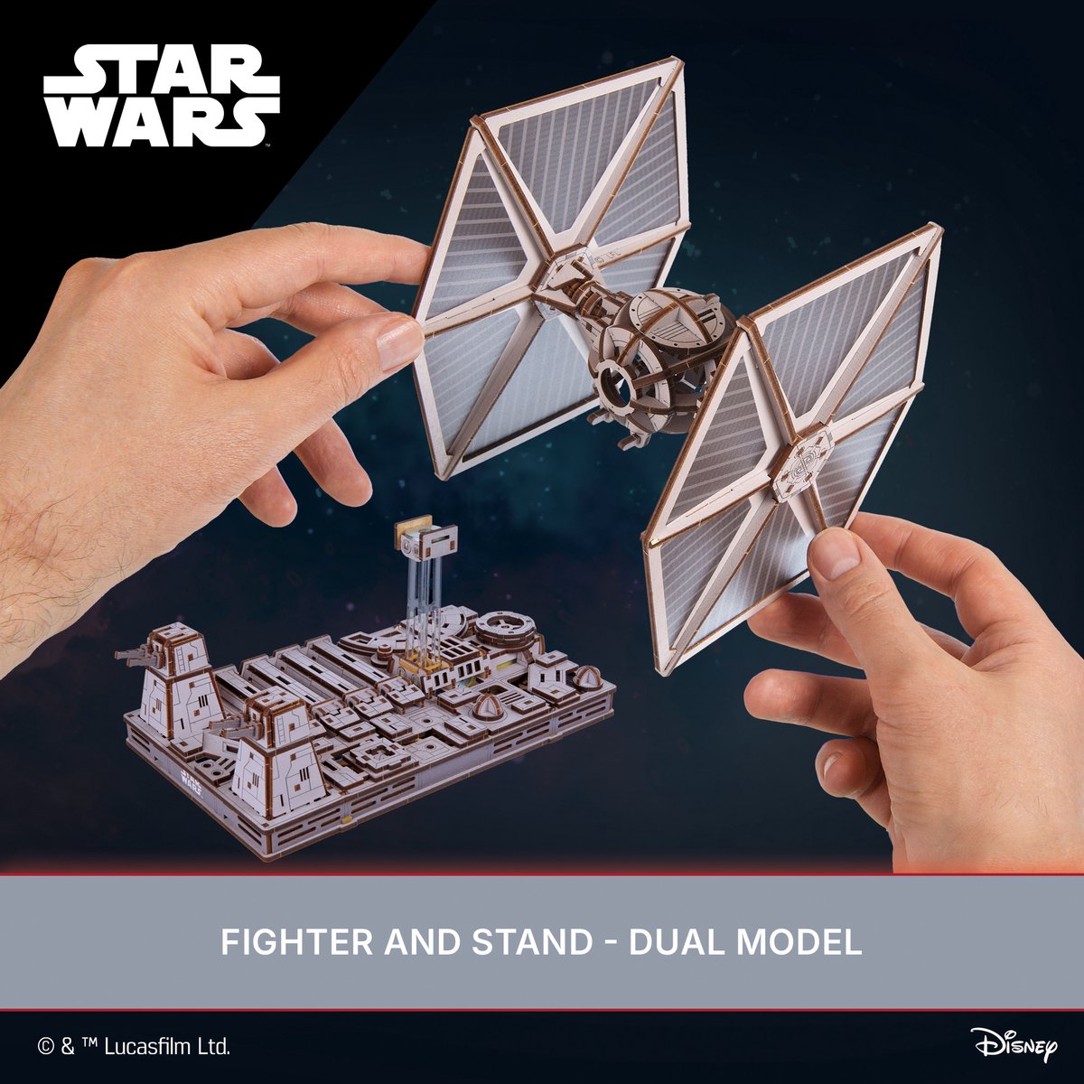 UGEARS 3D Modelbouw - Tie Fighter - Star Wars - Mechanisch Bouwpakket Hout - Educatief Speelgoed — afbeelding 3