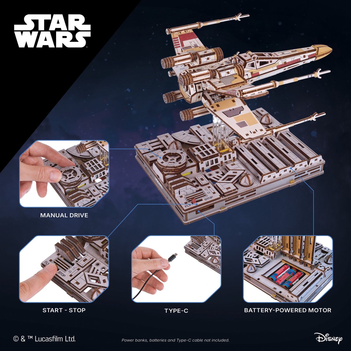 UGEARS 3D Modelbouw - Luke Skywalker's X-Wing Starfighter - Star Wars - Mechanisch Bouwpakket Hout - Educatief Speelgoed — afbeelding 19