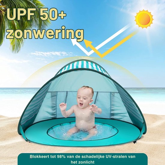 CLVP® Strandtent UV Bescherming - Strandtent Baby Pop Up - Strandtentje Extra Licht - Strandschelp - Strand Tent –Blauwgroen van Merkloos — afbeelding 2