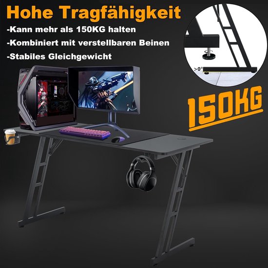Gamingtafel ergonomisch met koolstofvezeloppervlak, multifunctioneel bureau voor gaming en werk — afbeelding 5