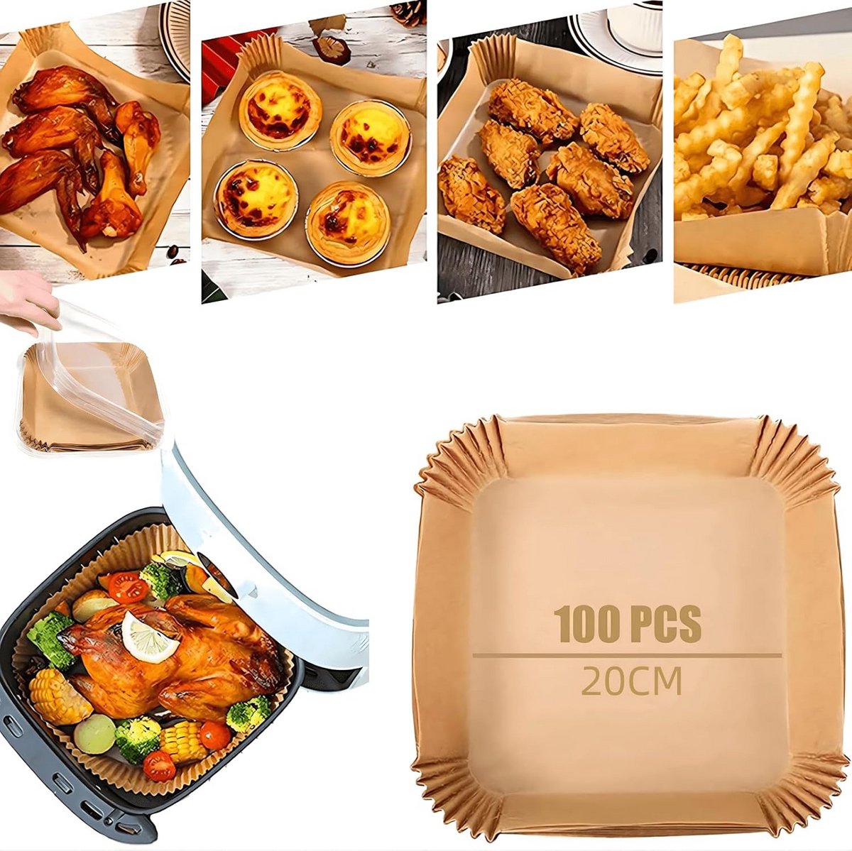 100 stukjes bakpapier voor airfryer - Antiaanbak, geschikt voor 3-5L modellen, rond 16 cm