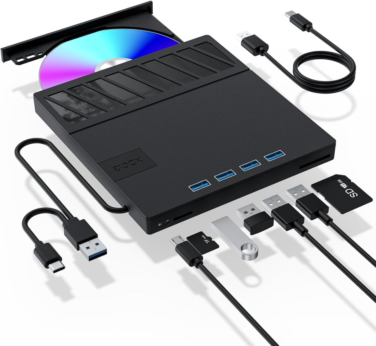 7-in-1 Extern CD/DVD Station met SD/TF Kaartlezer en USB 3.0 Hubs