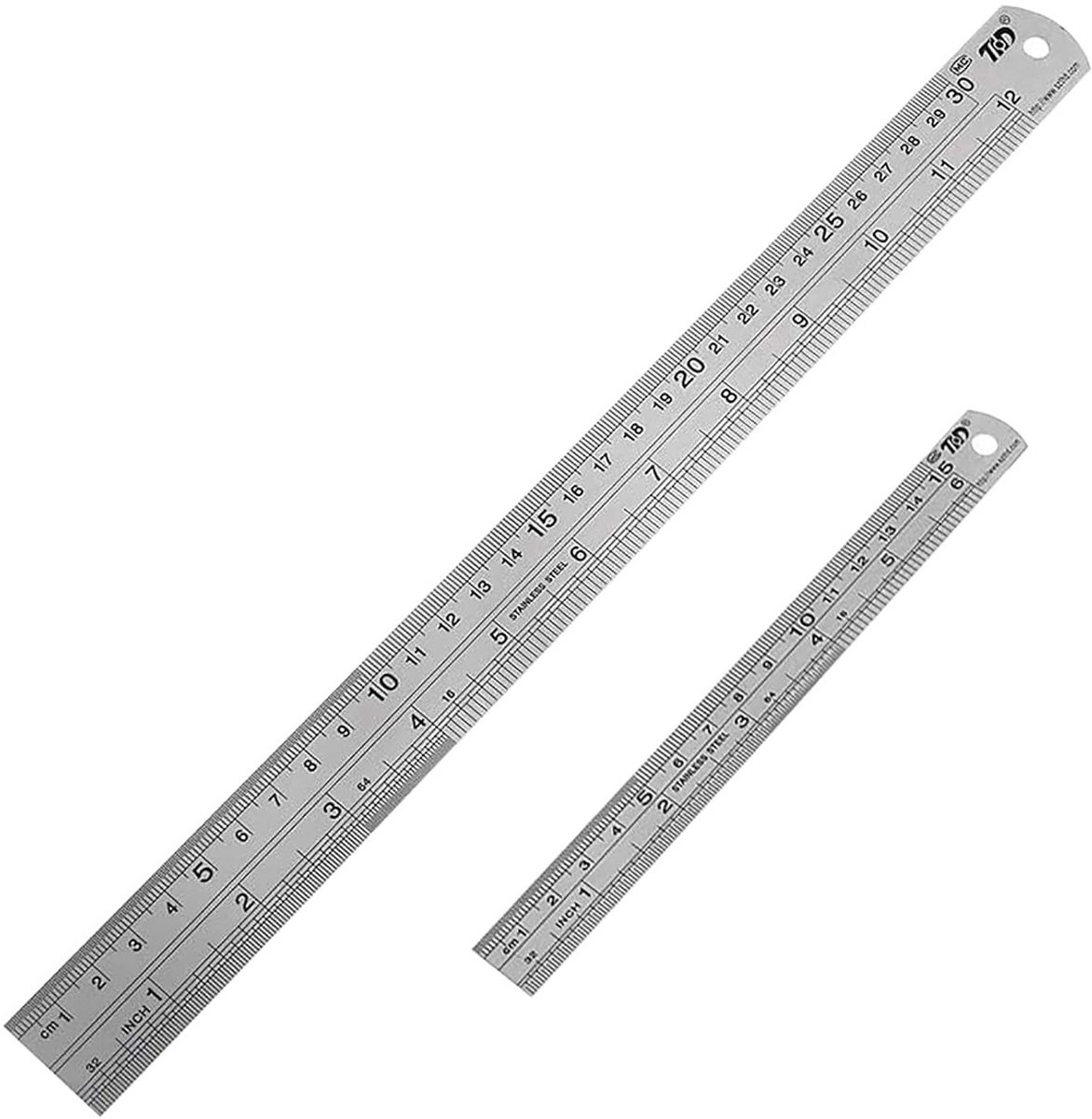 Set van 2 Roestvrijstalen Linialen (15cm en 30cm) met Dubbele Meting (Inch en CM)