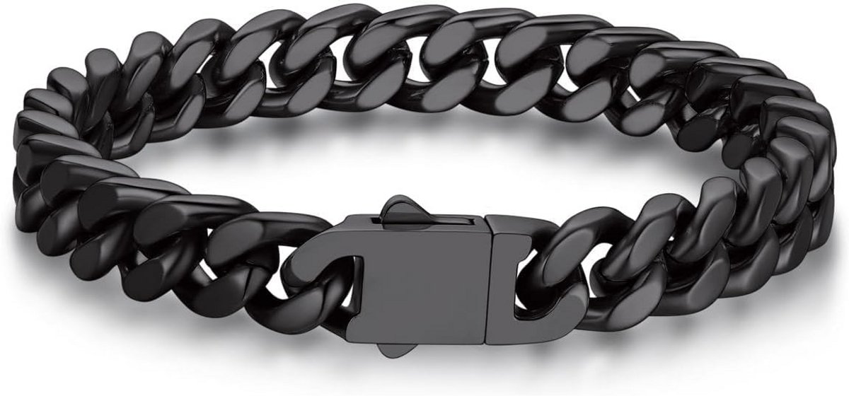 Roestvrijstalen Armband Heren Dames - Zwarte Stalen Ketting 19 cm - 9 mm Breed - Cubaanse Schakelketting Sieraden