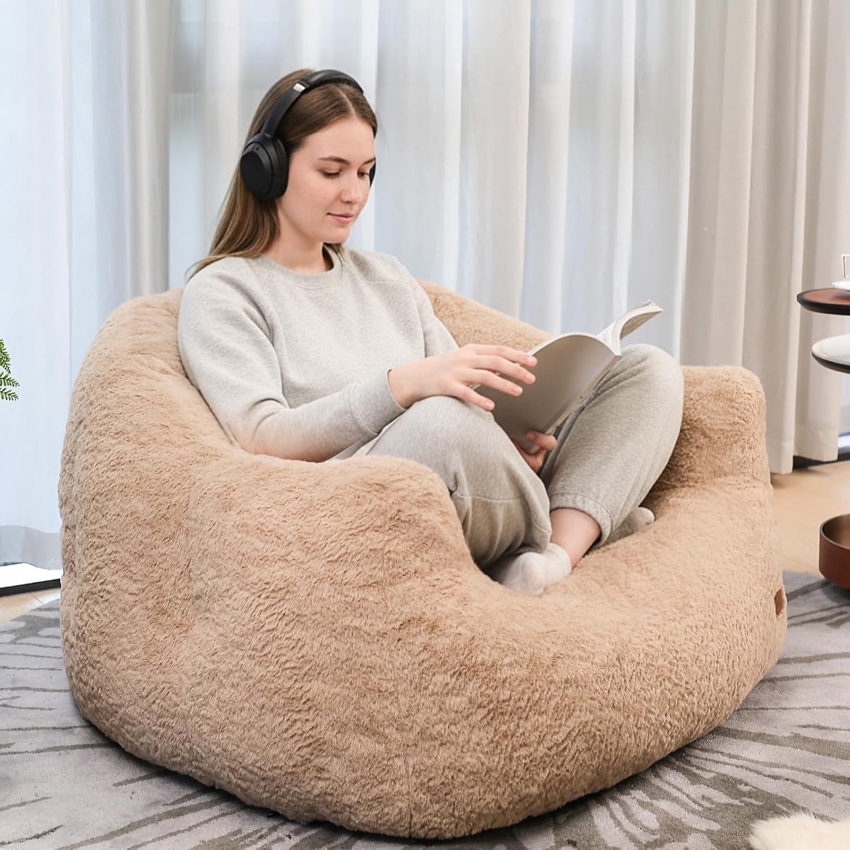 Bean Bag Zitzak Schelpvorm voor Volwassenen 94x106x68 cm – Extra Zachte Kunstbont Loungest