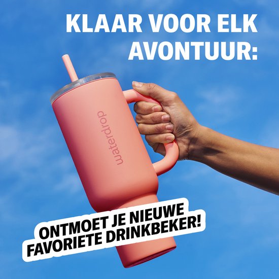 Waterdrop® Explorer Thermo Drinkbeker 1,1 L - 12 uur koud - Drinkbeker met rietje, handvat en lekvrij deksel - Perfect voor ijskoude dranken- zachtroze - Drinkfles - Waterfles