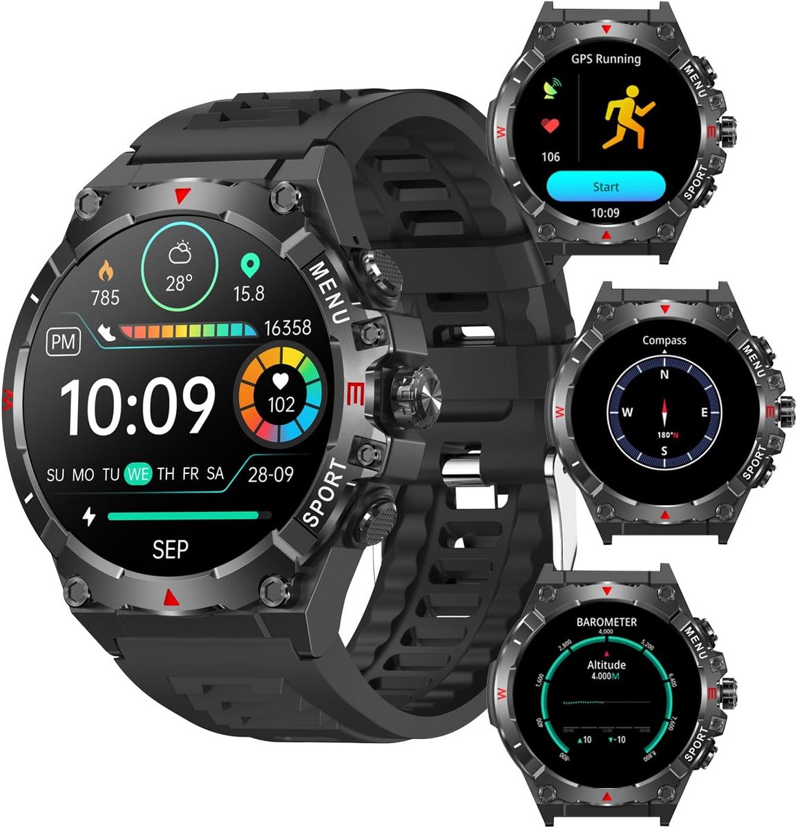 Smartwatch voor Dames en Heren met Hartslagmeter en Stappenteller, IP68 Waterdicht