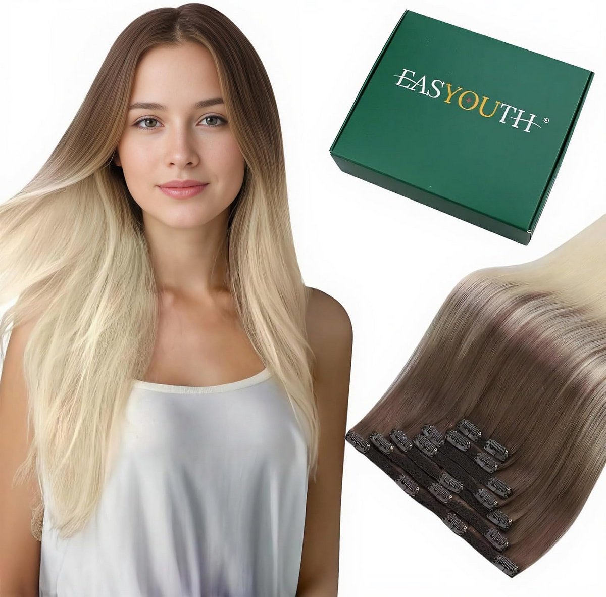 Echt Haar Clip-In Extensions Dubbele Strengen 40cm 105g 7Delig