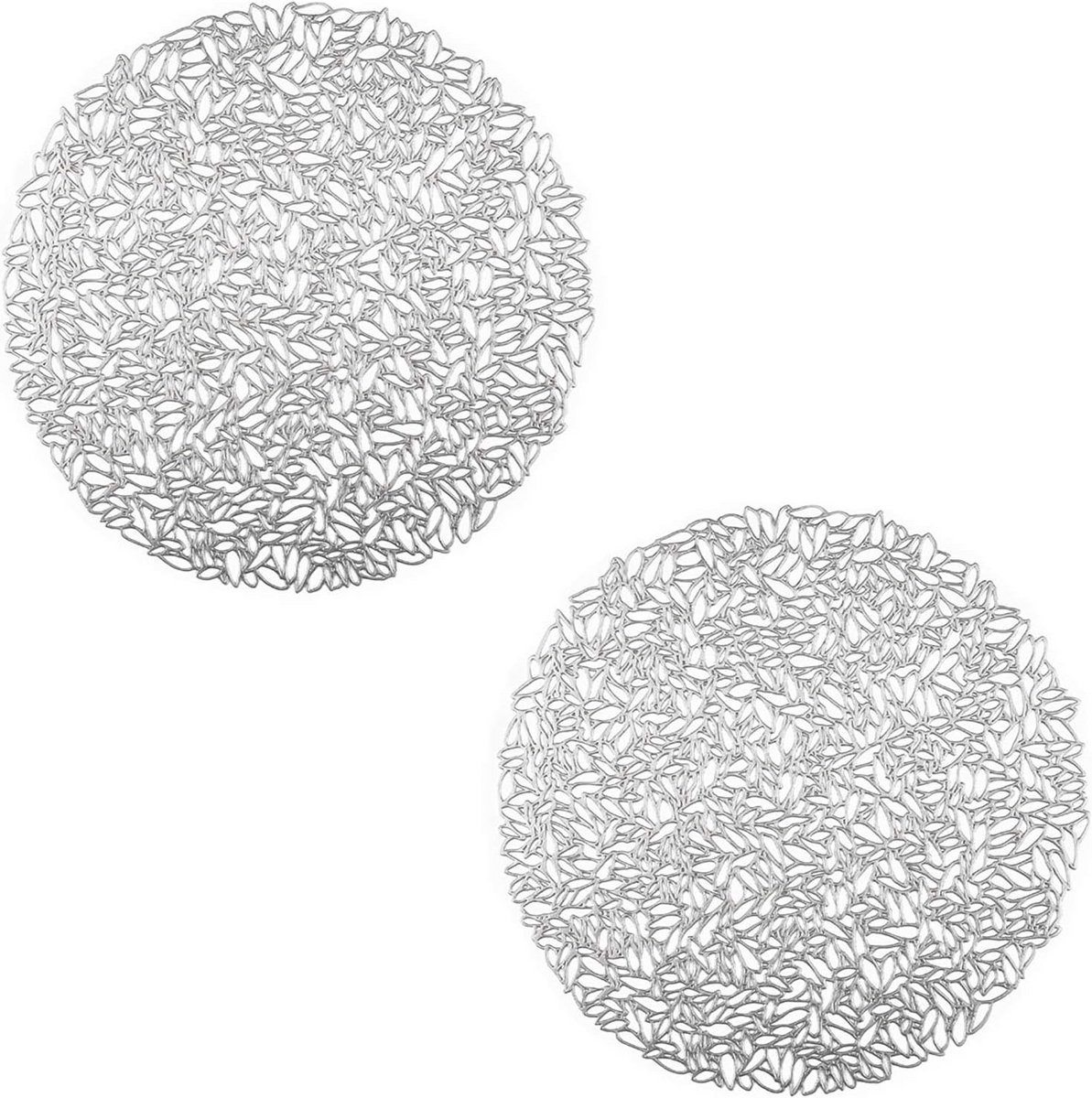 2x Ronde PVC Placemats Zilver - Hittebestendige Tafelmatten Decoratief