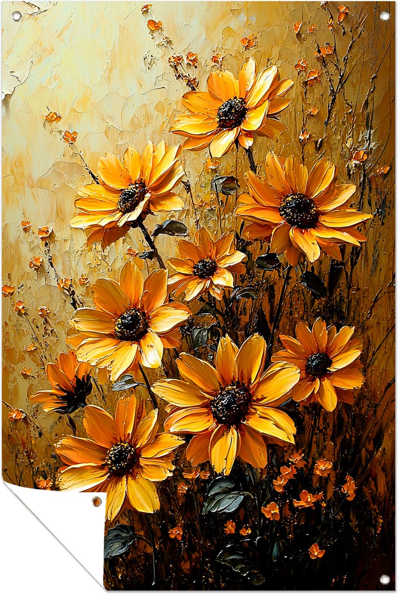 Gouden zonnebloemen - Wanddecoratie buiten - Tuinposter - 40x60 cm