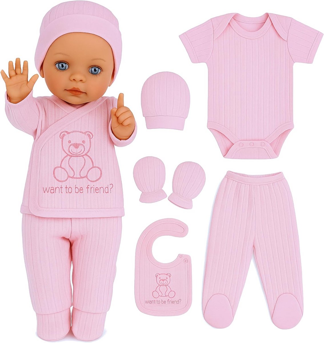 6-delige Baby Uitrusting Set 100% Katoen voor Pasgeborenen 0-4 Maanden Roze