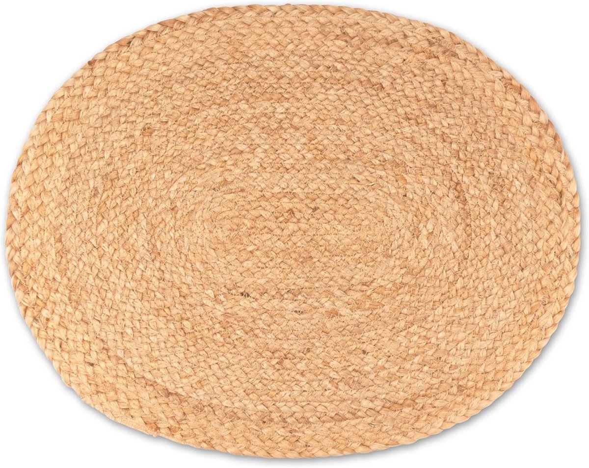 Set van 8 Ovale Placemats van Jute - Gevlochten Tafelsets in Natuurlijke Boho Stijl