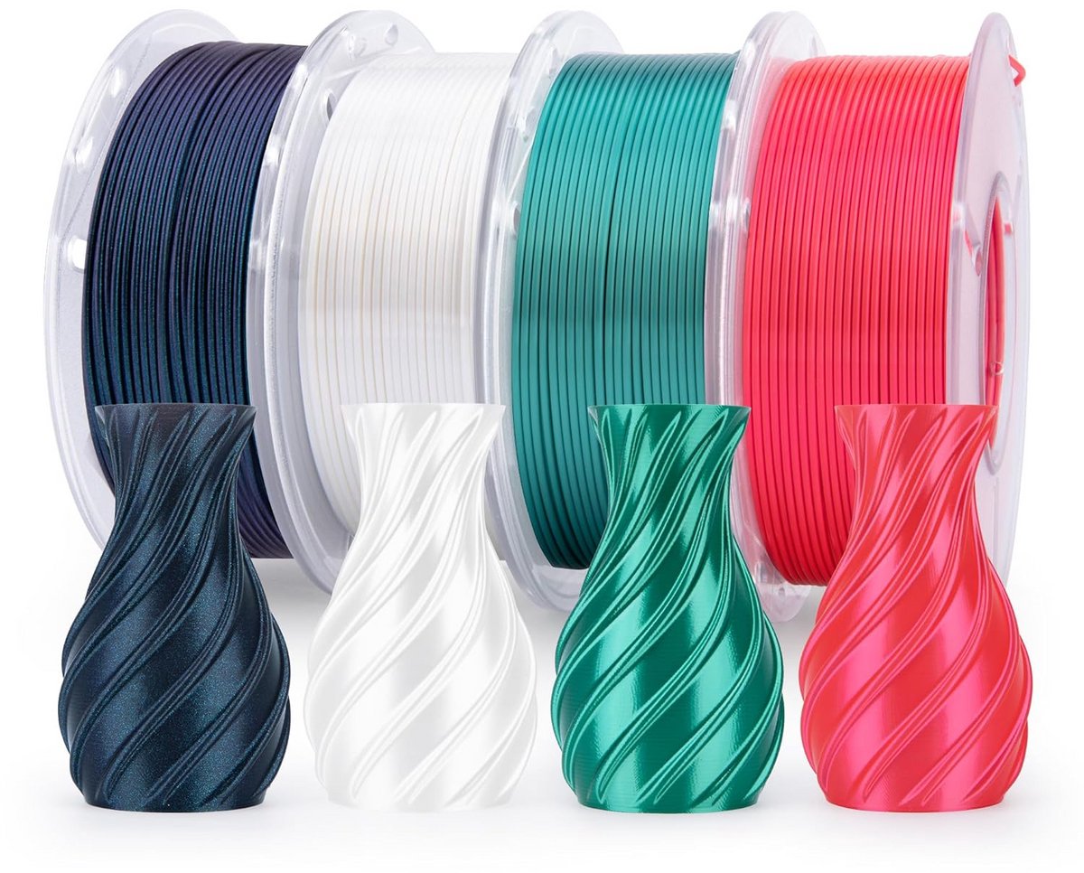 Zijdeachtig PLA Filament Set - 4x250g Kleuren - 1.75mm 3D Printer Materiaal