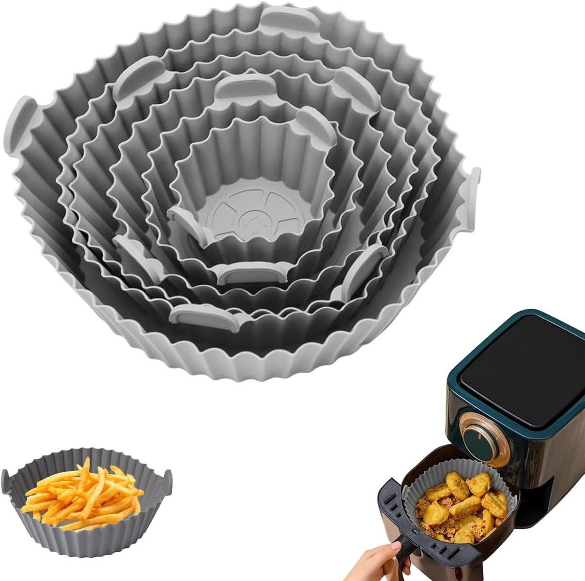 Famanu – Siliconen airfryer inzetstuk - herbruikbare bakvorm en grillpan voor heteluchtfriteuse - antiaanbak en hittebestendig