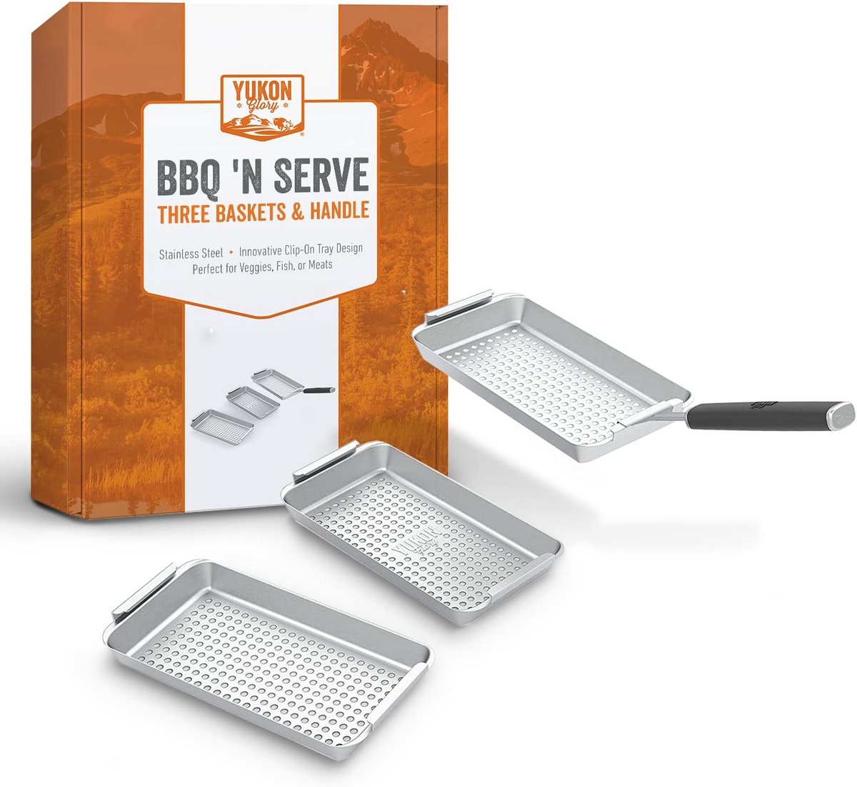 Set van 3 Grillmanden met Clip-on Handvat - RVS BBQ Manden voor Vis en Groenten