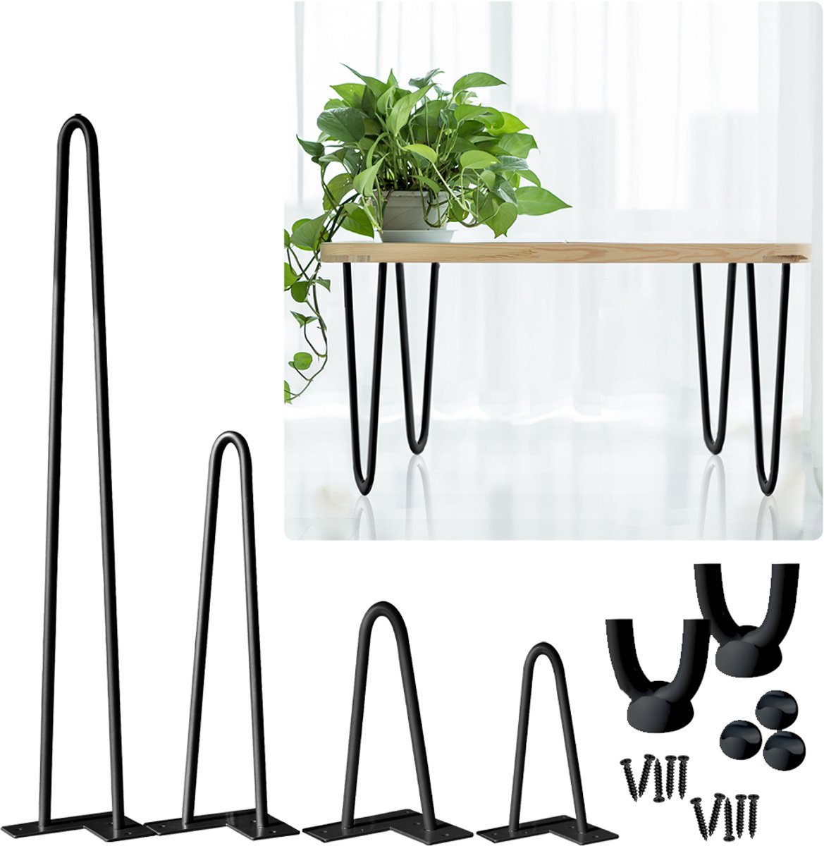 Aufun 4 Haarspeld Tafelpoten Tafelframe- 61 Cm- Met 2 Stangen- Inclusief Vloerbeschermers -Koffietafel, Tafel En Bureau-Zwart