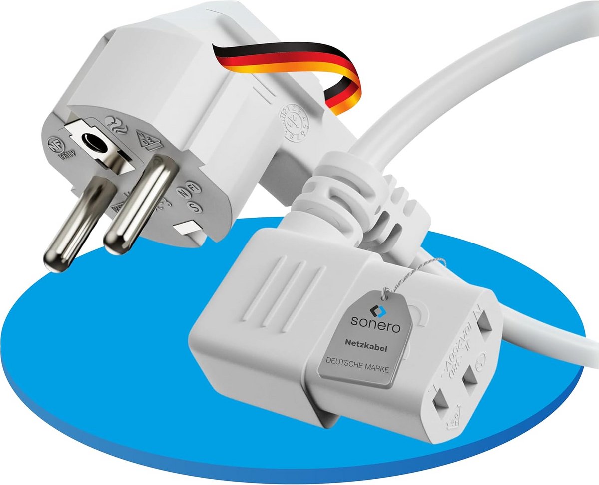 Geaarde Stroomkabel 1.0m met Schuko naar C13 IEC Hoekconnector - Voedingskabel